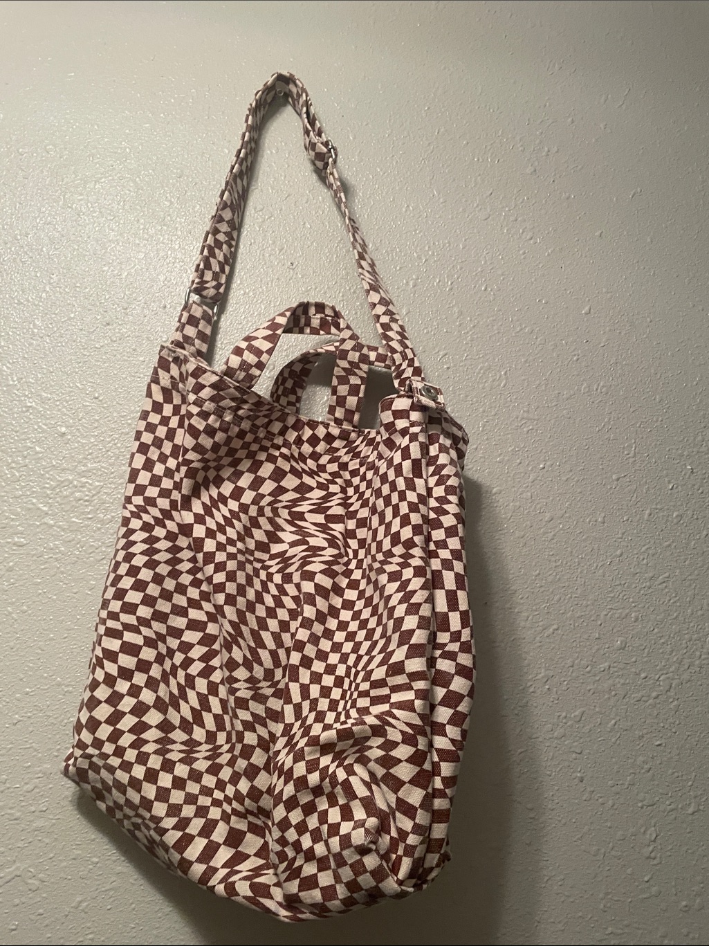 Baggu Duck Tote Bag Maroon Trippy Checkered — image 2 of 8